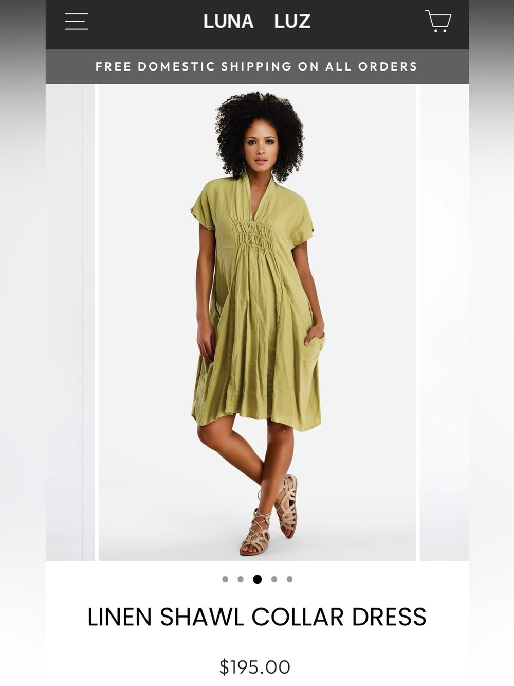 Luna Luz Linen Shawl Collar Dress XL Wild Lime Lagenlook Origami Pocket Boho